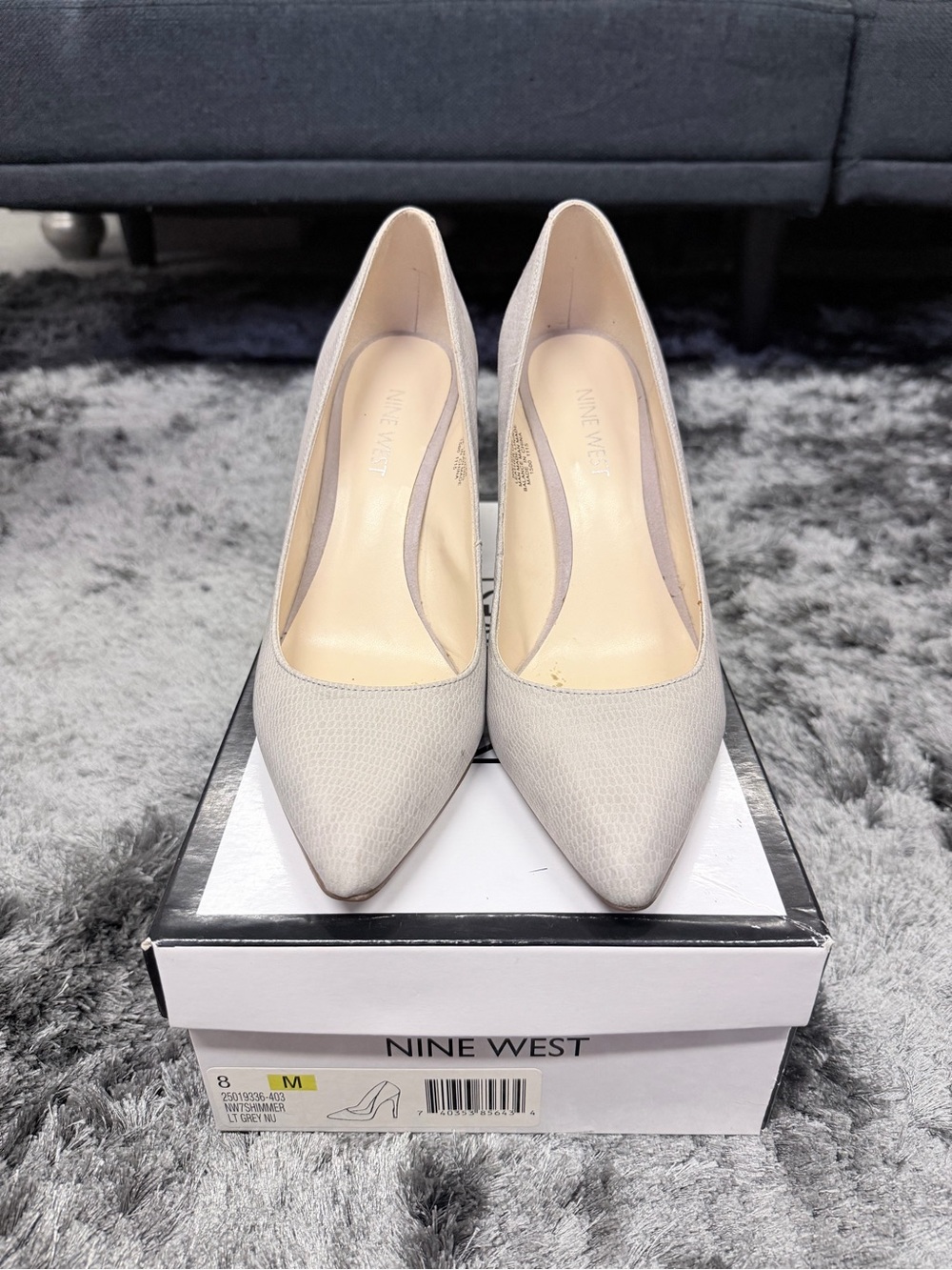 Nine West Light Gray Pointed Toe Pumps - Neutral Textured Heels